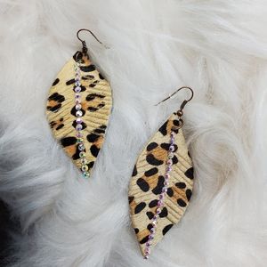 Cheetah print feather earrings